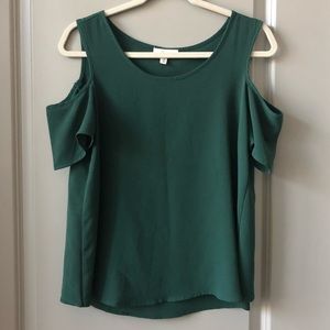 Anthropologie green cold shoulder top
